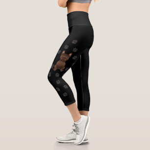 Leggings Capri Bouledogue français brun / Dessin animé de chien f