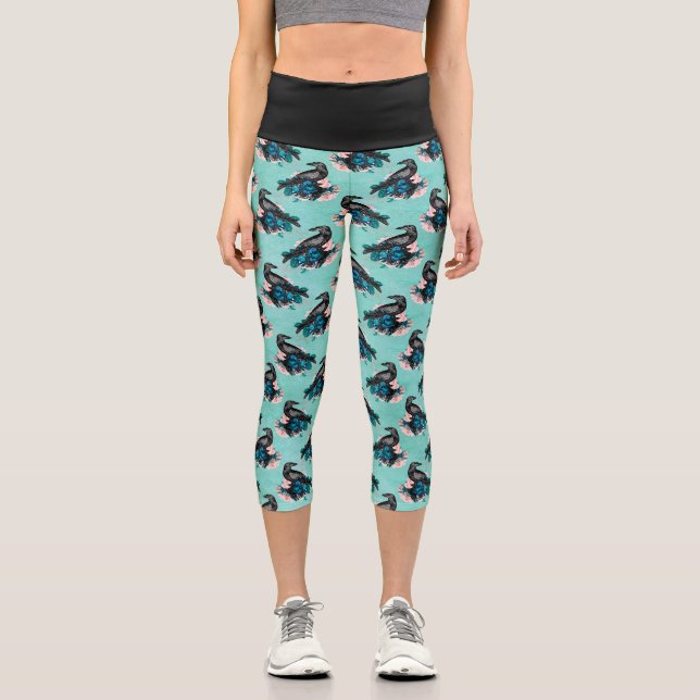 Leggings Capri Bouquet Goth Black Crow (Recto)