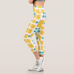Leggings Capri Bright Turquoise et Jaune formes peintes