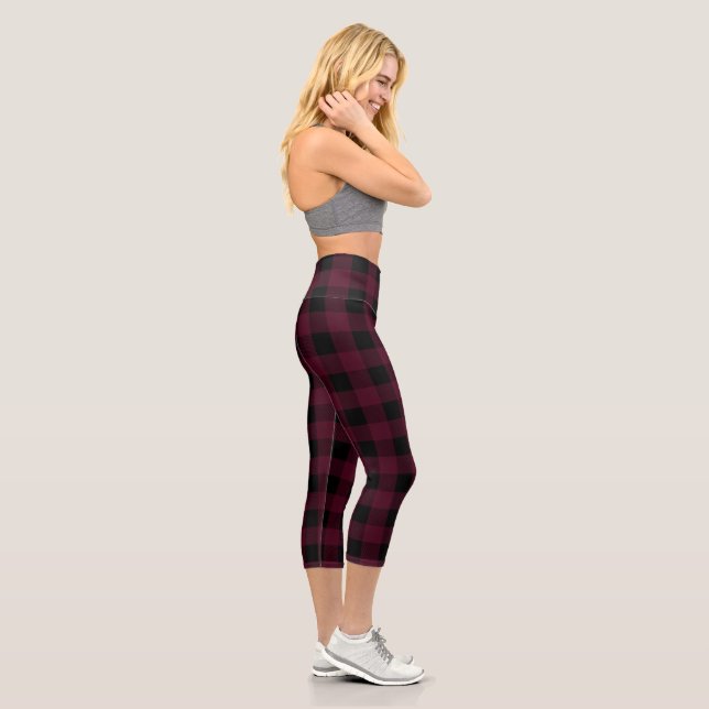 Leggings Capri Buffalo Plaid rouge et noir élégant (Droite)