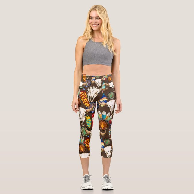 Leggings Capri Buffalo Skull Native American Emblem (Recto)