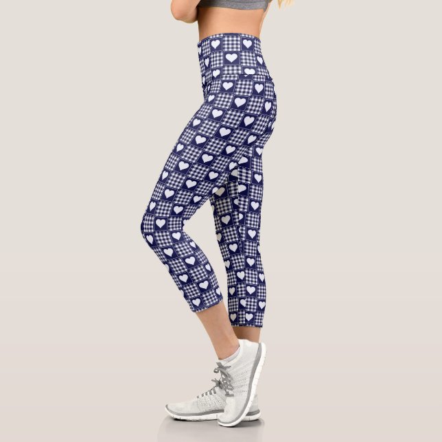 Leggings Capri Buffle bleu et blanc de la marine, plaid avec les  (Gauche)