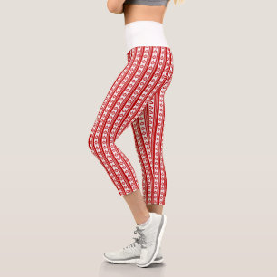 Leggings Capri Bulles de Noël rouges et blanches avec des flocons