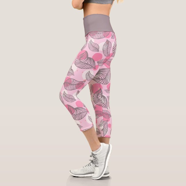 Leggings Capri Bulles Feuilles grises roses (Gauche)
