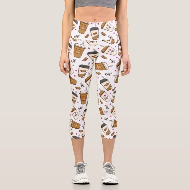 Leggings Capri Cafés, Fèves de café, Amateur de café, Coeurs (Recto)
