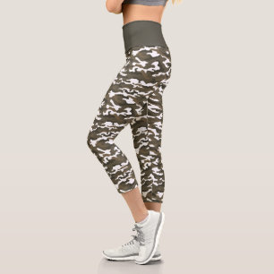 Leggings Capri Camouflage mignon Gris & Blanc Camo