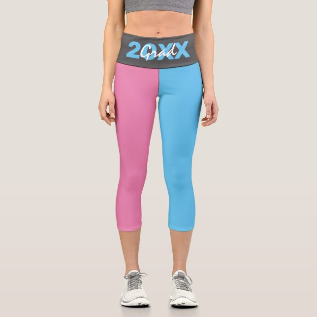 Leggings Capri Capri de graduation moderne rose, bleu et gris (Recto)