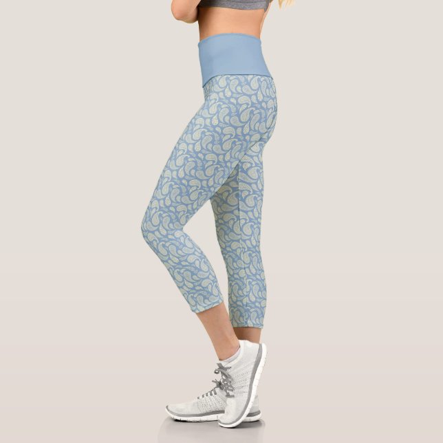 Leggings Capri Capris à haute taille Motif en crème bleue (Gauche)