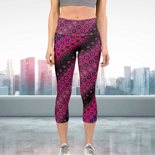 Leggings Capri Capris Abstrait à haut Motif rose chaud (Créateur téléchargé)