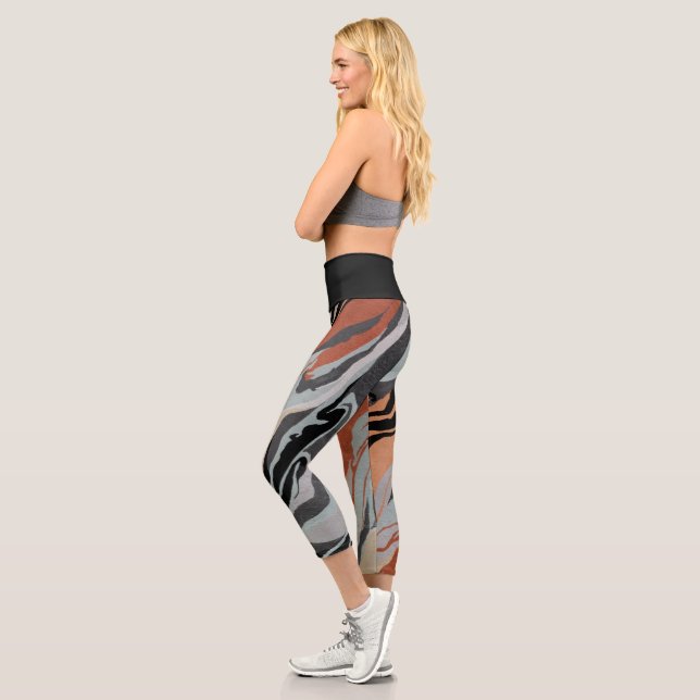 Leggings Capri Capris Abstrait noir et gris haute taille (Gauche)
