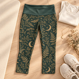 Leggings Capri Capris de yoga botanique vert forêt de lune