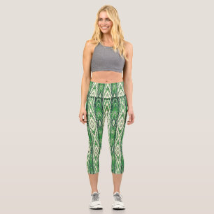 Leggings Capri Capris haut taille, motif de tissu de texture vert