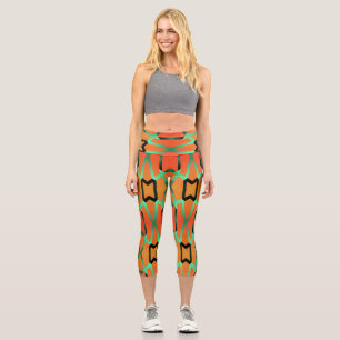 Leggings Capri Capris haut taille, motif en tissu multicolore
