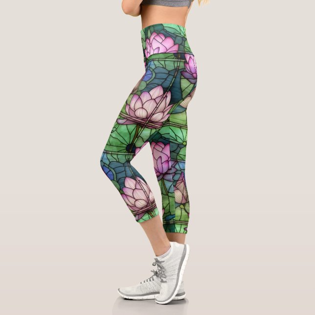 Leggings Capri Capris Haute Taille En Verre Trait Lotus (Gauche)