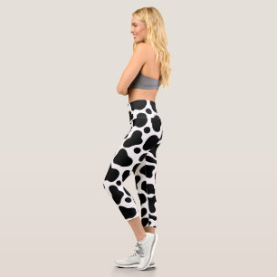 Leggings Capri Capris imprimés vache noir et blanc