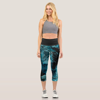 Leggings Capri Capris noirs et bleus à haute taille personnalisab