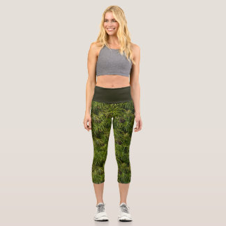 Leggings Capri Capris vert feuille de palme haute taille