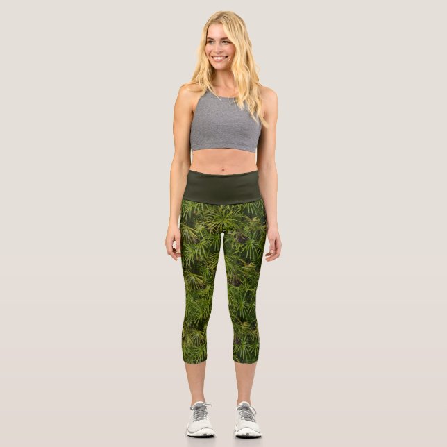 Leggings Capri Capris vert feuille de palme haute taille (Recto)