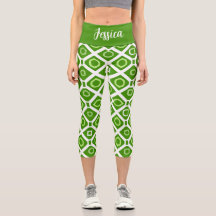 Capris vert frais Géométrie blanche haute taille