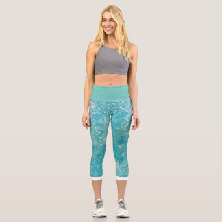 Leggings Capri Capris Vert Tortue Mer Haute Taille