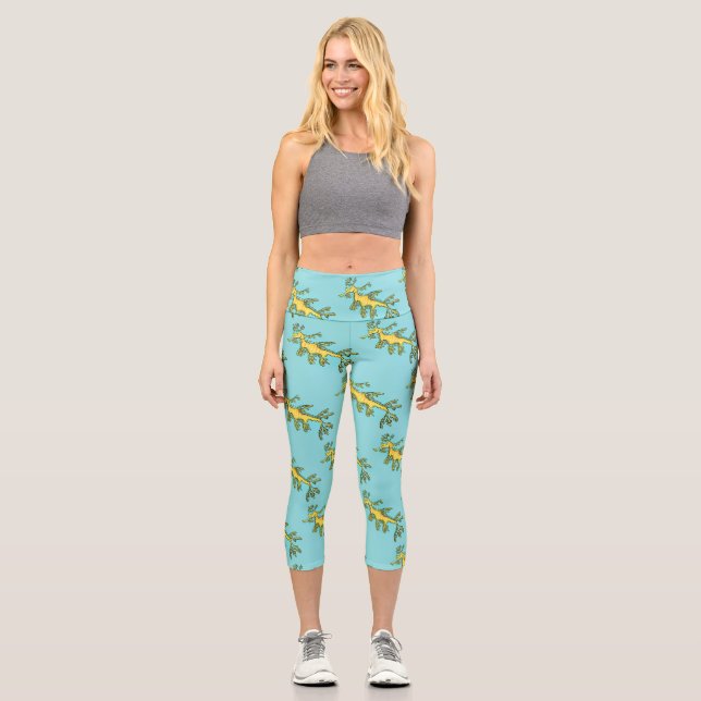 Leggings Capri Caricature amusante de dragon de mer feuillu (Recto)