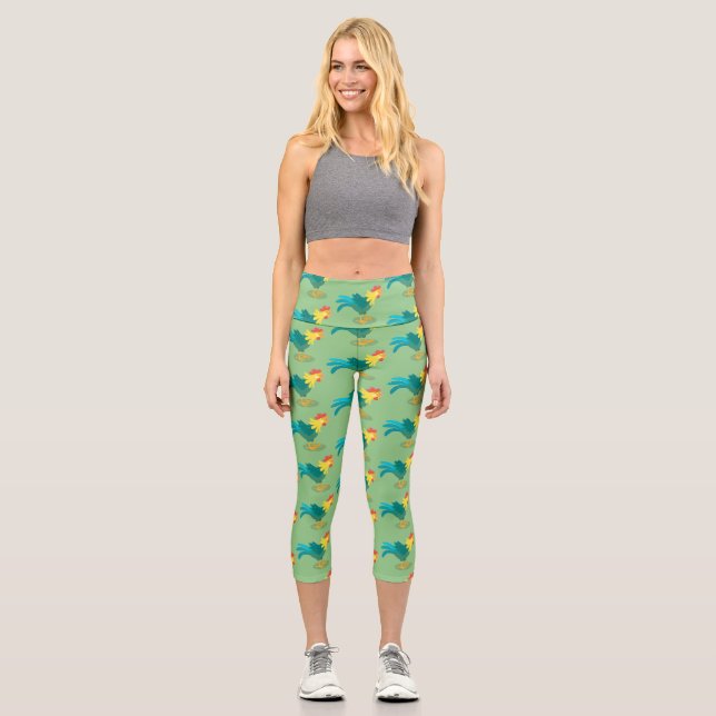 Leggings Capri Caricature amusante du coq à rames (Recto)