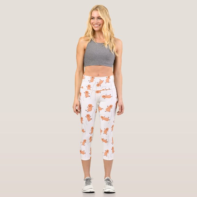 Leggings Capri Caricature de cacahuètes joyeux sautillant (Recto)