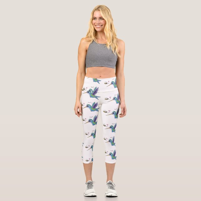 Leggings Capri Caricature de colibri d'abeille mignonne (Recto)