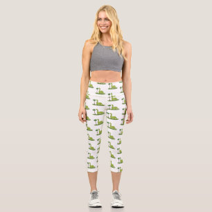 Leggings Capri Caricature de dinosaure de brontosaurus vert migno