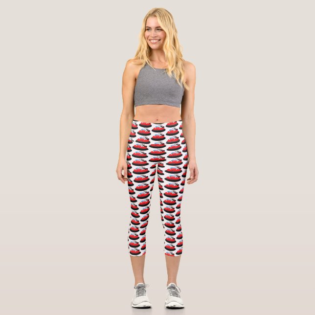 Leggings Capri Caricature d'hovercraft rouge joyeux (Recto)