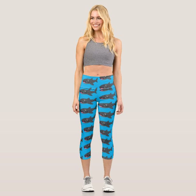 Leggings Capri Caricature joli requin baleine joyeux (Recto)