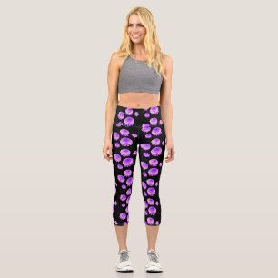 Leggings Capri Caricature kawaii de méduse violette rose mou