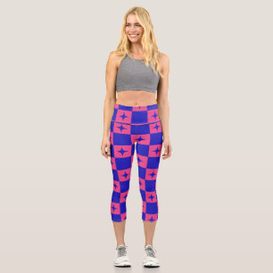 Leggings Capri Carreau bleu et rose à carreaux avec motif à paill
