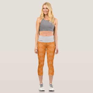 Leggings Capri Carrelage Terre Motif Orange & Gris