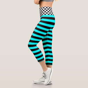 Leggings Capri Carton de contrôle en noir rayé et conception Aqua