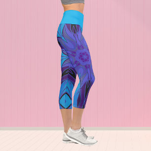 Leggings Capri Carton Mandala Flower bleu et violet