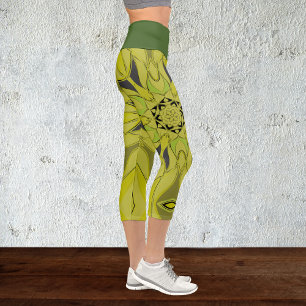 Leggings Capri Carton Mandala Flower Green