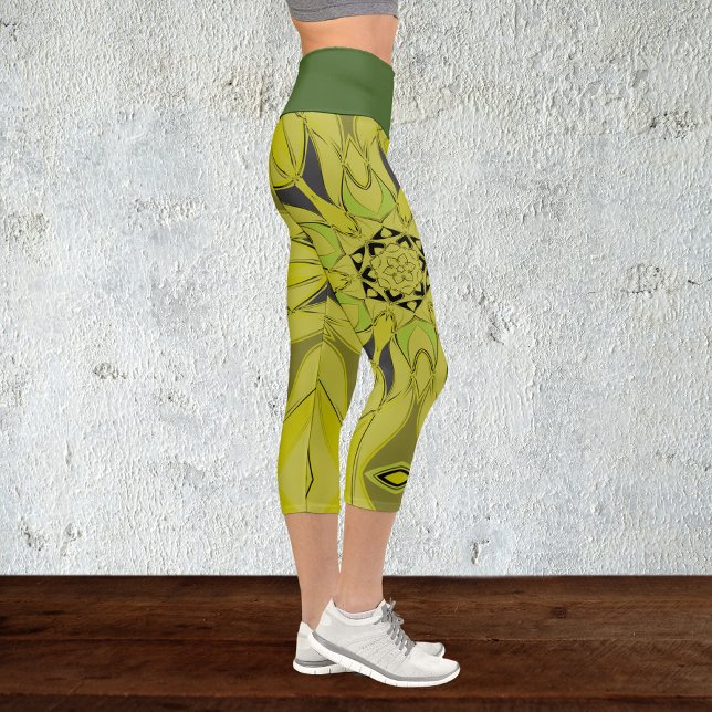 Leggings Capri Carton Mandala Flower Green (Créateur téléchargé)