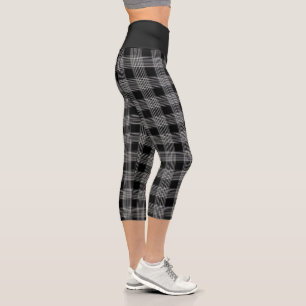Leggings Capri Carton Noir Plaid Capris Haut Taille