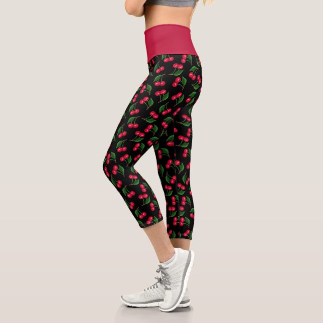 Leggings Capri Cerises D'Aquarelle Noire Et Rouge (Gauche)