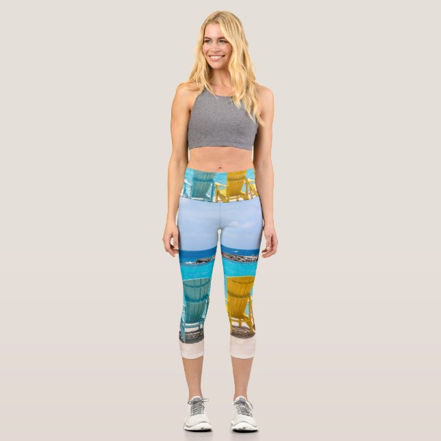Leggings Capri Chaise de plage des Caraïbes Oasis #2 #caribbean # (Recto)