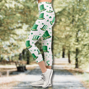 Leggings Capri Chapeaux et trèfles blancs en or vert de luxe