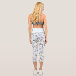Leggings Capri Charmantes personnages de Noël Kawaii en bleu clai