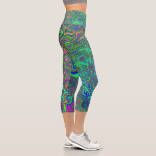 Leggings Capri Chartreuse et bleu rétro liquide tourbillonnant ps