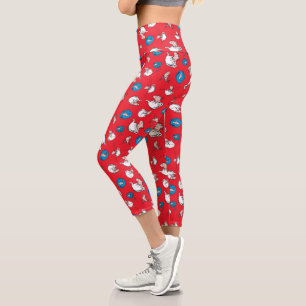 Leggings Capri Chat dans le Chapeau Le Poisson Motif Rouge