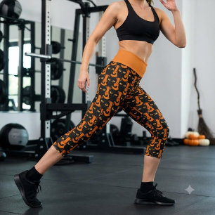 Leggings Capri Chat Noir sur Style Halloween Orange Yoga