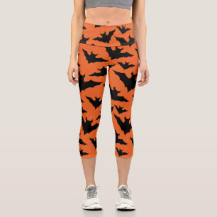 Leggings Capri chauves-souris noires Halloween orange motif effra