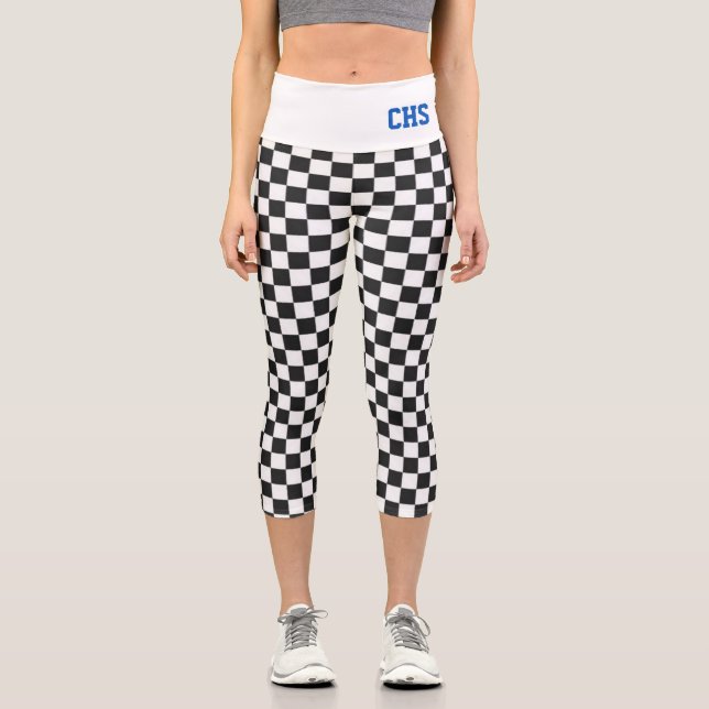 Leggings Capri Checker Sports Équipe Couleurs École Initiales Pla (Recto)