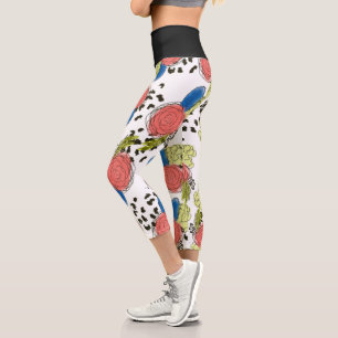 Leggings Capri Cheetah Main tiré Doodles Floraux