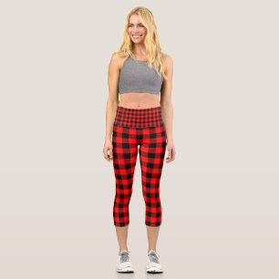 Leggings Capri Chèques de Noël Red Black Buffalo pilés